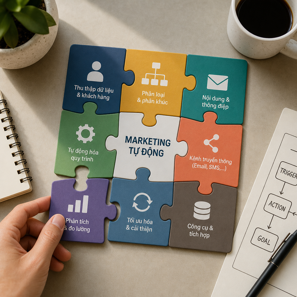 Minh hoạ marketing tự động với quy trình tự động hoá email, phân loại khách hàng và phân tích dữ liệu trên dashboard